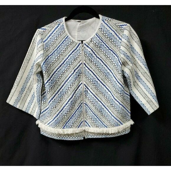 Guess Blue Skirt Set Sz Medium Tribal Print Short Zip Blazer Sz Large Skirt - Picture 2 of 10